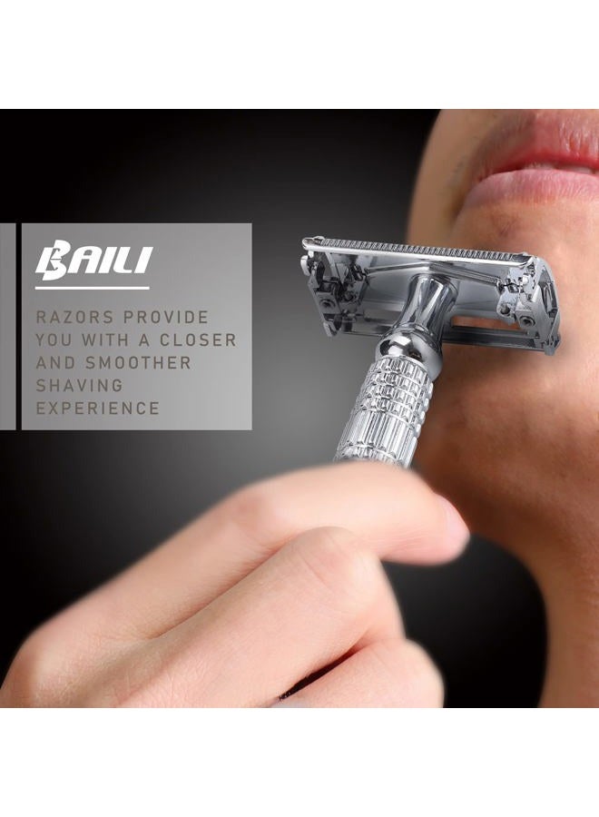 BAILI Butterfly Open TTO Double Edge Metal Safety Razor Wet Shaving Kit for Men Women with Platinum Blade and Mirrored Travel Case BD179  - Image 4