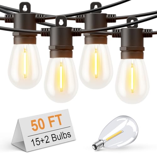 Svater Outdoor String Lights 50 FT, Patio Light for Outside with Shatterproof LED Bulbs, IP65 Waterproof Connectable Hanging Lights for Backyard, Bistro, Cafe, Balcony, Party, Black - Image 1