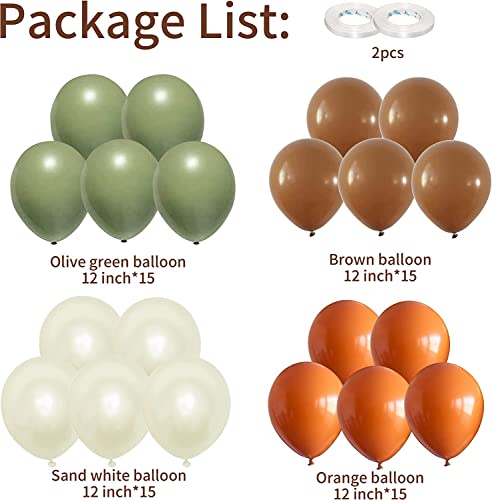 Togvu Sage Green Brown Balloon, 60 Packs 12 Inch Brown Beige Jungle Safari Wild Woodland Balloon, Olive Green Orange Balloons for Birthday Thanksgiving Harvest Festivals Fall Party Decorations - Image 2