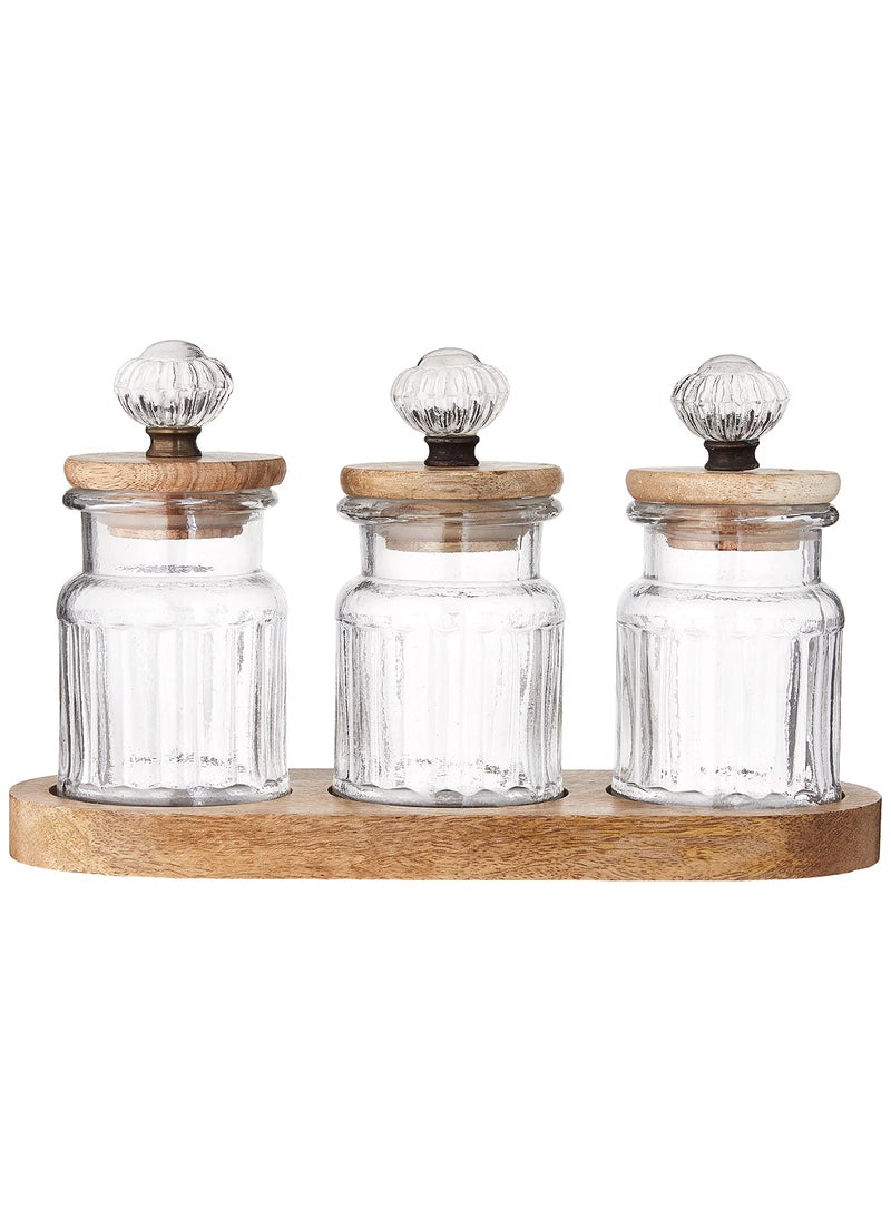 mud pie Mud Pie Knob Glass Condiment Set  canister 3 3/4"" x 2 3/4"" dia | caddy 3 3/4"" x 10 1/4""  Brown  - Image 2