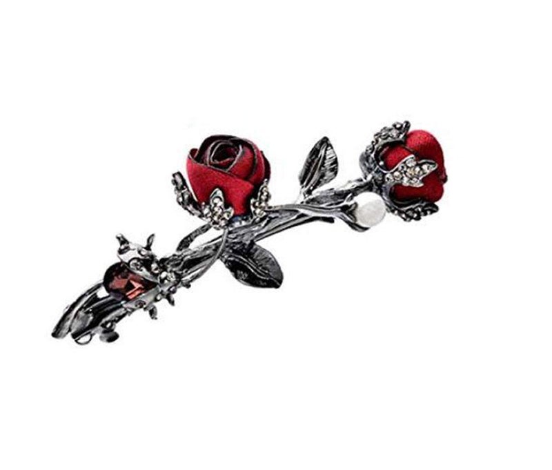 Suoirblss Elegant Rose Bridal Hair Clips Women Hair Accessories Brides Maids Headpiece Rose Flower Style Hair Pin Barrettes Spring Clip Red