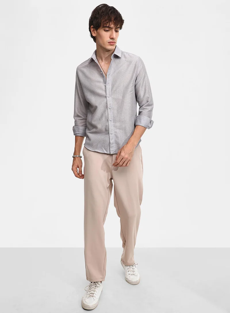 Campus Sutra Men's Cloud Grey Mesh-Textured Shirt