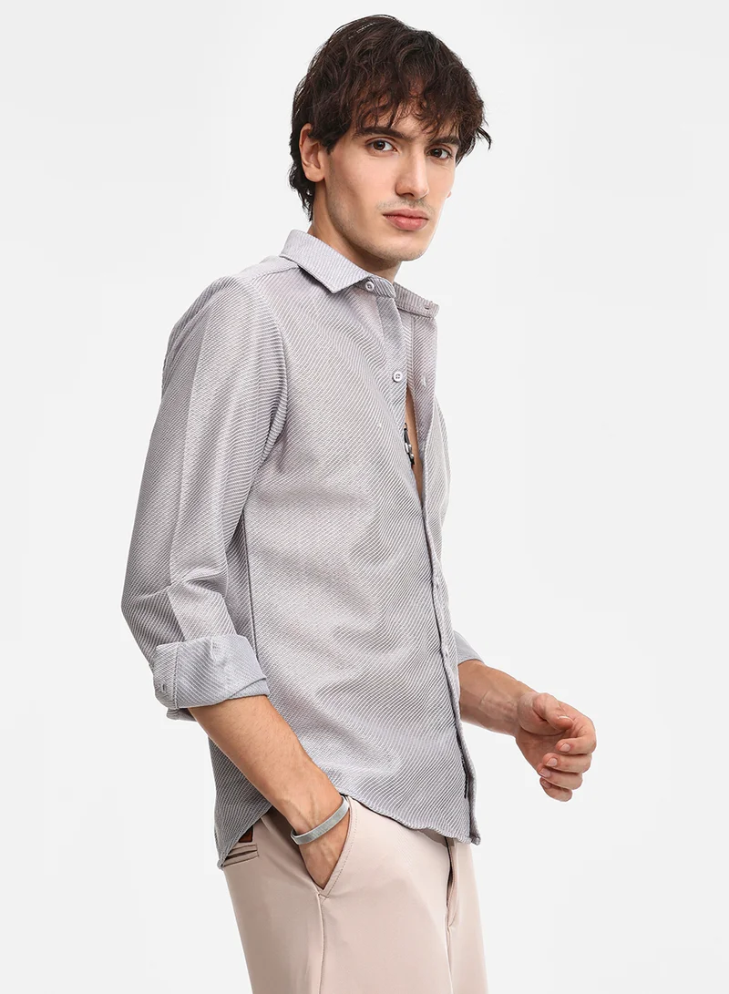 Campus Sutra Men's Cloud Grey Mesh-Textured Shirt