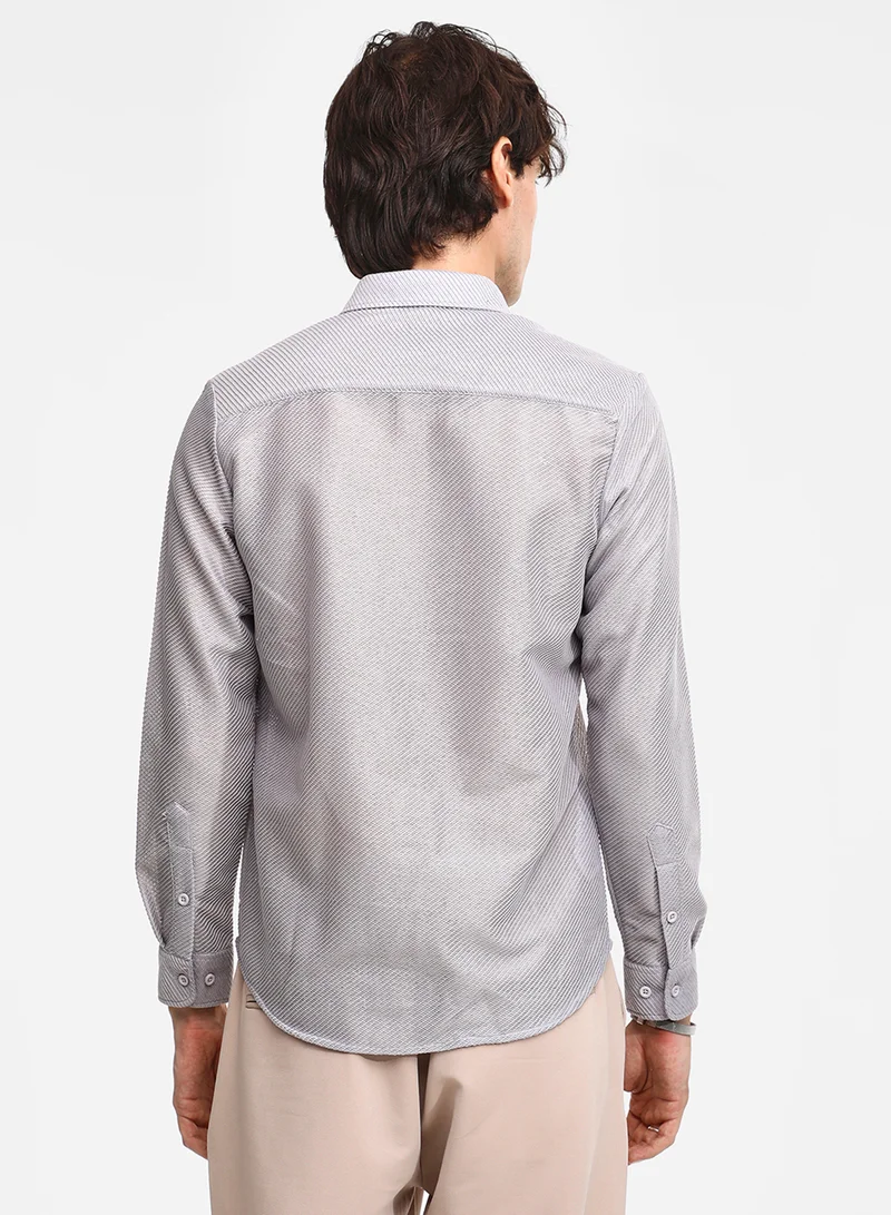 Campus Sutra Men's Cloud Grey Mesh-Textured Shirt