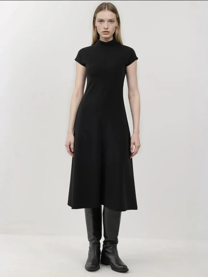 HICCUP Half Turtleneck Short Sleeve Midi Dress Busem Collection
