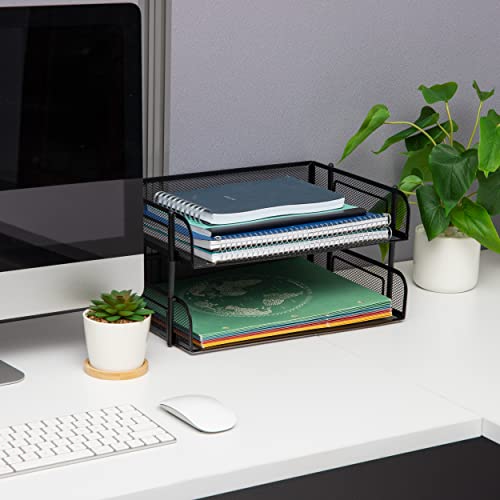 Mind Reader Stackable Paper Tray, Desktop Organizer, File Storage, Office, Metal Mesh, 13.5" L x 10" W x 7.25" H, 2 Pcs., Black - Image 2