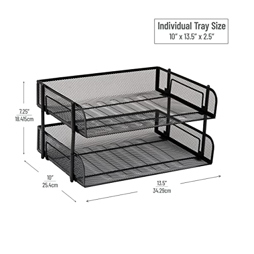 Mind Reader Stackable Paper Tray, Desktop Organizer, File Storage, Office, Metal Mesh, 13.5" L x 10" W x 7.25" H, 2 Pcs., Black - Image 3
