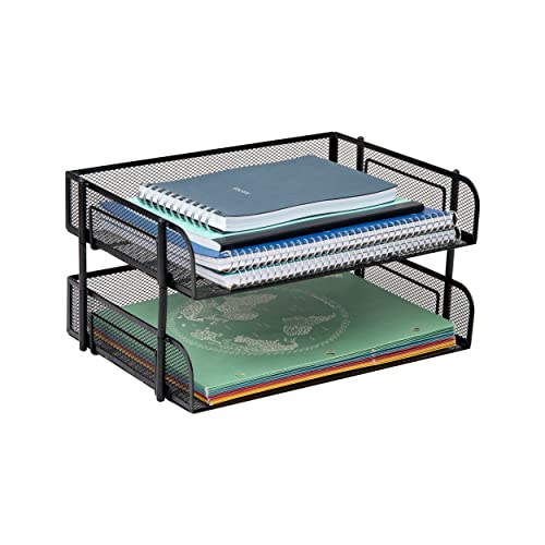 Mind Reader Stackable Paper Tray, Desktop Organizer, File Storage, Office, Metal Mesh, 13.5" L x 10" W x 7.25" H, 2 Pcs., Black - Image 1