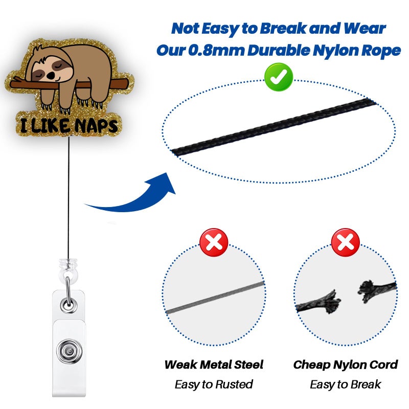 BEZTN I Like Naps Funny Sloth Badge Reel, Cute Healthcare Retractable ID Card Badge Holder, Name Tag Work Badge Clip for Sleep Center RN LPN CNA MA Night Shift Nurse Pacu Psychiatry Doctor, Nurse Gifts - Image 5