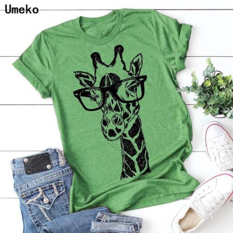 New Summer Giraffe Print T-Shirt Women Cartoon Casual T-Shirt Ladies Short Sleeve Top T-Shirt Women's Clothes green XL - Image 2