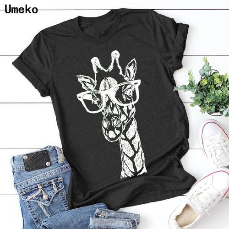 New Summer Giraffe Print T-Shirt Women Cartoon Casual T-Shirt Ladies Short Sleeve Top T-Shirt Women's Clothes green XL - Image 5