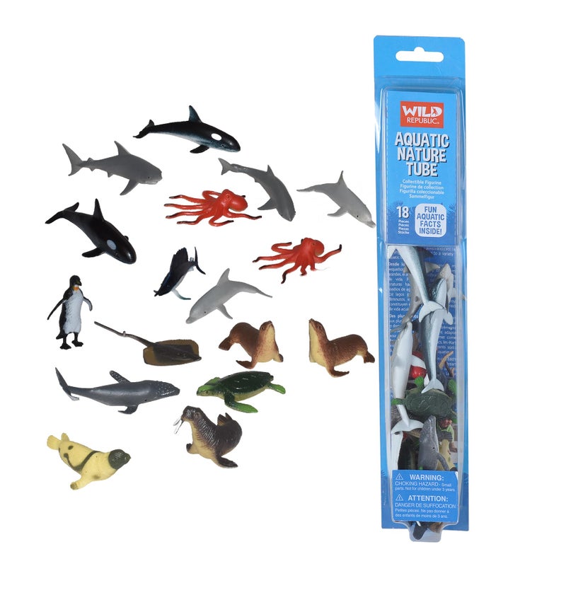 Wild Republic Aquatic Animals, Toy Figures, Tube Animals, Kids Gifts, Ocean theme Party Supplies, Sea Creatures, 18-Piece Collection - Image 1