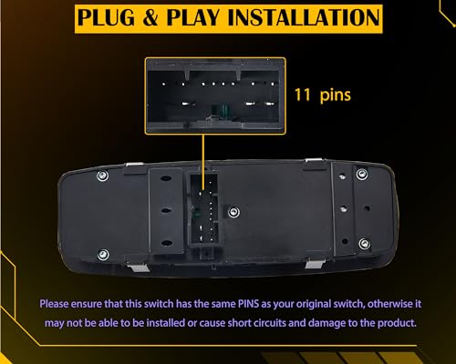 ZAPOSTS 11 Metal Pins.Master Power Window Switch for 2011-2014 Dodge Charger,2011-20 Crysler 300,2015-17 Crysler 200.2016 Dodge Ram 1500,2500,3500,4500,5500.68139805AB,68139805AD (Green Light) - Image 2