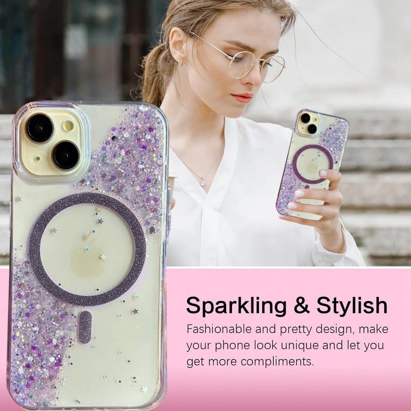 Mobistyle Glitter Cover Case for iPhone 13 | 6.1-Inch Compatible with MagSafe, Shiny Cute Bling Sparkle for Women and Girls Phone Cover iPhone 13 (Purple) - Image 5