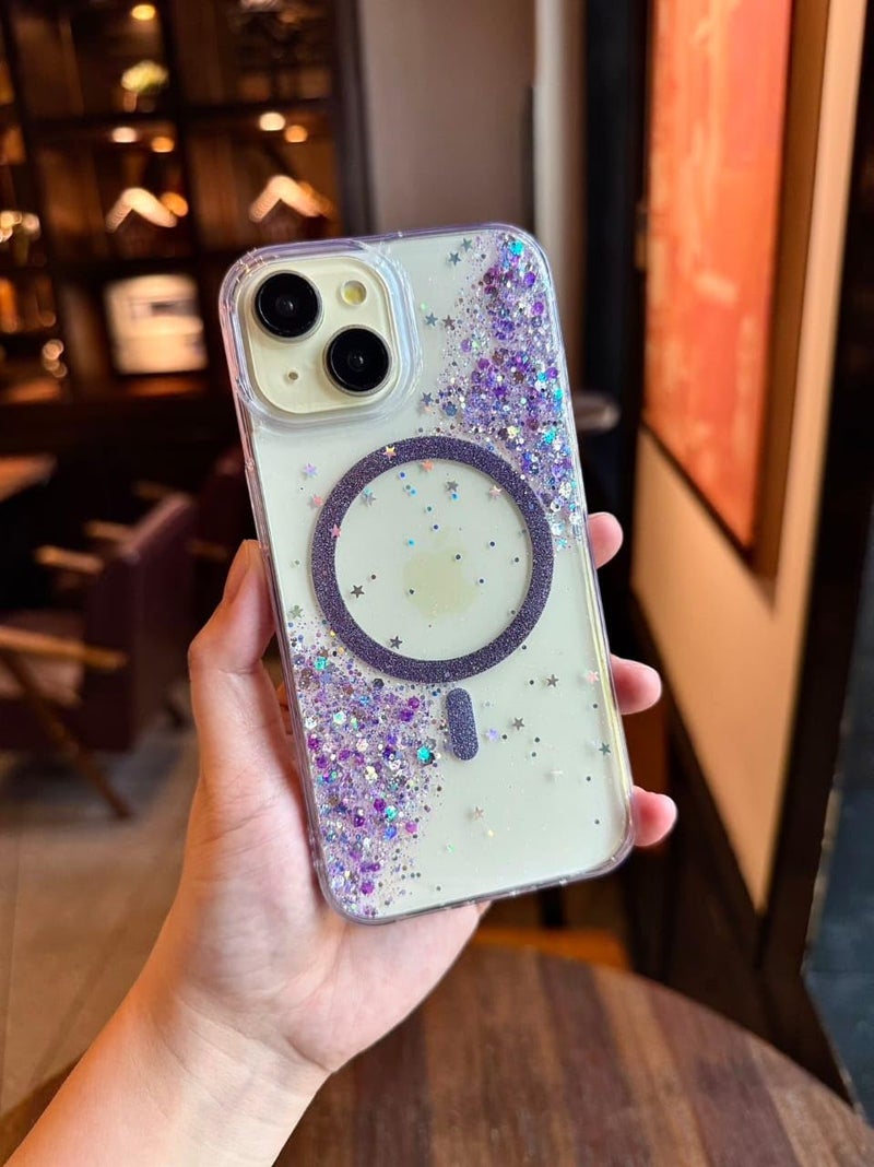 Mobistyle Glitter Cover Case for iPhone 13 | 6.1-Inch Compatible with MagSafe, Shiny Cute Bling Sparkle for Women and Girls Phone Cover iPhone 13 (Purple) - Image 4