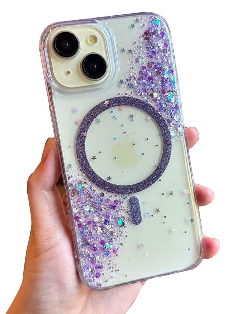 Mobistyle Glitter Cover Case for iPhone 13 | 6.1-Inch Compatible with MagSafe, Shiny Cute Bling Sparkle for Women and Girls Phone Cover iPhone 13 (Purple) - Image 1