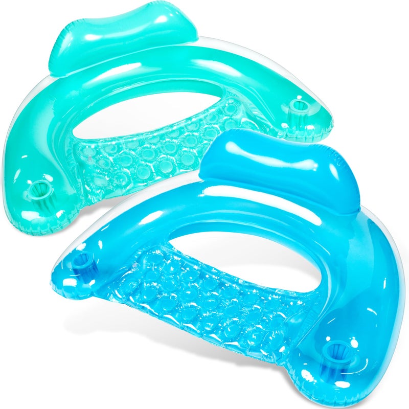 SLOOSH Inflatable Pool Floats Adult2 Pack Pool Chairs with Cup HoldersXLarge Blow up Floats ChairHammock Noodle Mat Pure Design for Relaxing Summer Water Fun Swimming Party BeachBlueGreen - Image 2