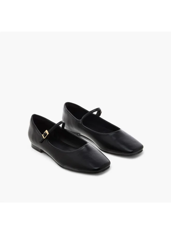 Celeste Women's Solid Square Toe Ballerina Shoes with Buckle Closure