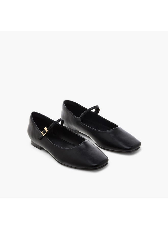 Celeste Women's Solid Square Toe Ballerina Shoes with Buckle Closure  - Image 1