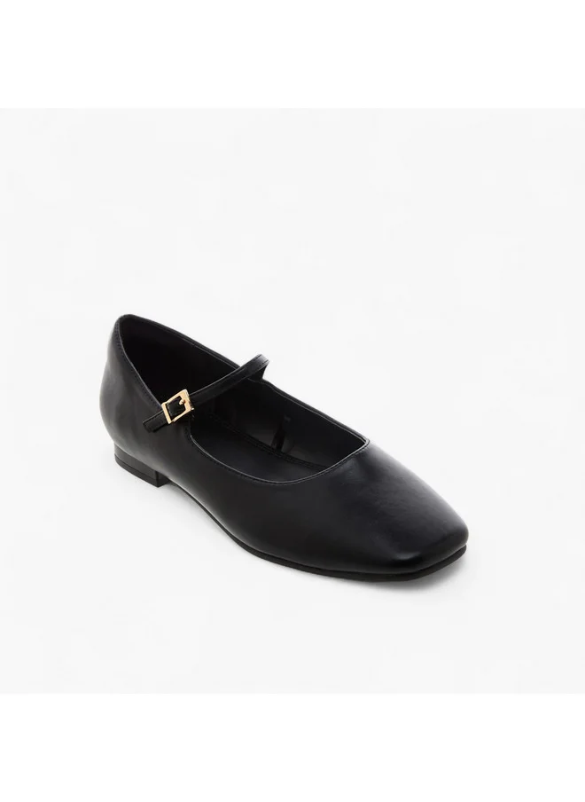 Celeste Women's Solid Square Toe Ballerina Shoes with Buckle Closure