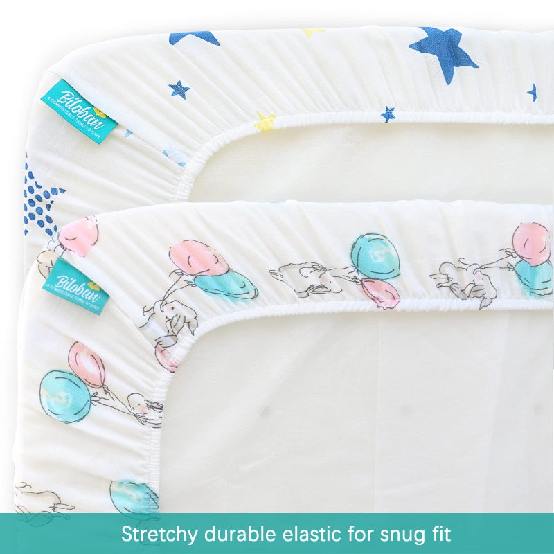 Biloban Muslin Bassinet Sheets Fit for AMKE 3 in 1, Besrey, Bellababy, Evolur Stellar, Milliard, TCBunny and Other Bedside Sleeper Bassinet - 2 Pack - Image 2
