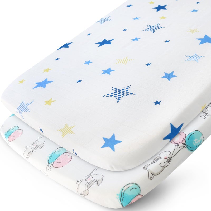 Biloban Muslin Bassinet Sheets Fit for AMKE 3 in 1, Besrey, Bellababy, Evolur Stellar, Milliard, TCBunny and Other Bedside Sleeper Bassinet - 2 Pack - Image 1