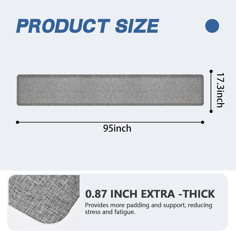 ergohead Anti Slip 7/8 inchs Anti Fatigue Kitchen Floor Mat, Ergonomic Comfort Standing Mat, Waterproof Kitchen Runner for Home, Kitchen, Office, Laundry, Garage (Light Gray, 17.3" x 95" -0.87") - Image 3