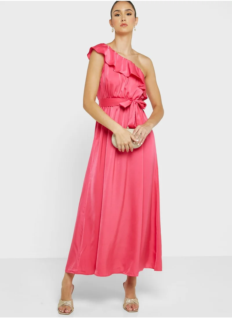 ELLA One Shoulder Ruffle Detail Dress
