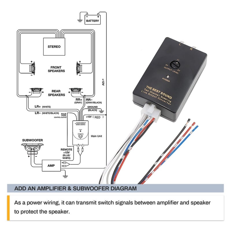 NuIth Add Amp Amplifier Subwoofer Interface Kit Fit for 2014-2021 GM Vehicles Chevy Silverado Camaro Yukon on Factory OEM Radio Stereo System 2-Channel RCA line Output Converter - Image 4