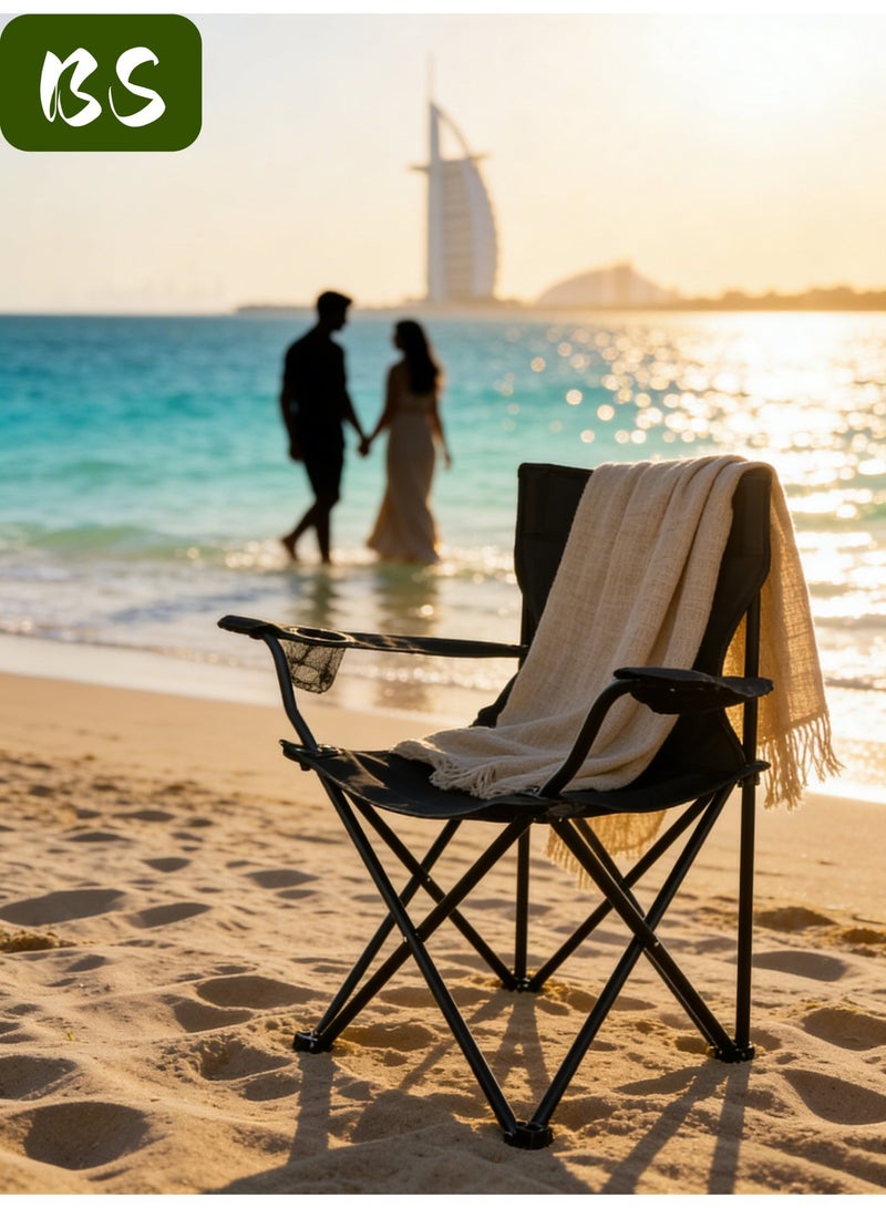 BS (Portable emergency chair) Portable camping chair (with carrying bag) | Folding fishing chair with armrests and cup holder | Can be used as a sports chair, outdoor chair, and lawn chair | Durable and multifunctional folding chair | Portable beach chair - Image 3