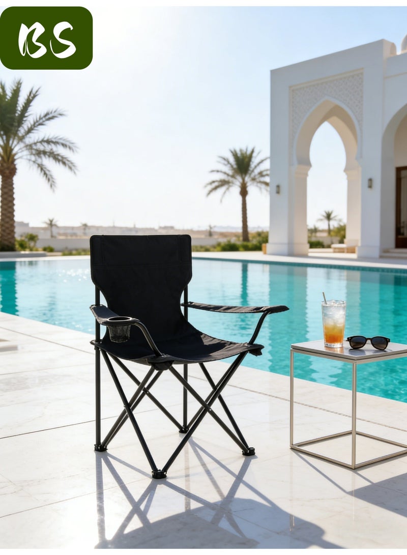 BS (Portable emergency chair) Portable camping chair (with carrying bag) | Folding fishing chair with armrests and cup holder | Can be used as a sports chair, outdoor chair, and lawn chair | Durable and multifunctional folding chair | Portable beach chair - Image 4