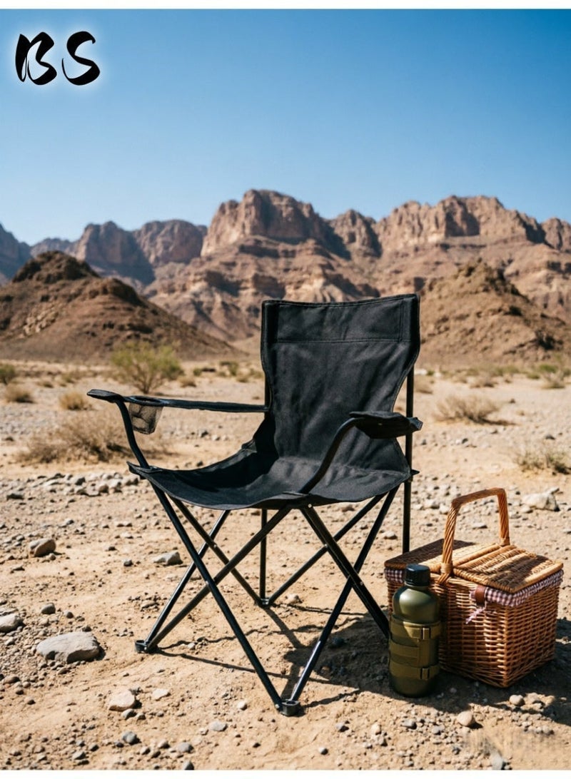 بي إس كرسي طوارئ محمول | كرسي تخييم محمول (مع حقيبة حمل) | كرسي صيد قابل للطي مع مساند للذراعين وحامل أكواب | يمكن استخدامه ككرسي رياضي، وكرسي خارجي، وكرسي حديقة | كرسي قابل للطي متين ومتعدد الوظائف | كرسي شاطئ محمول - Image 2