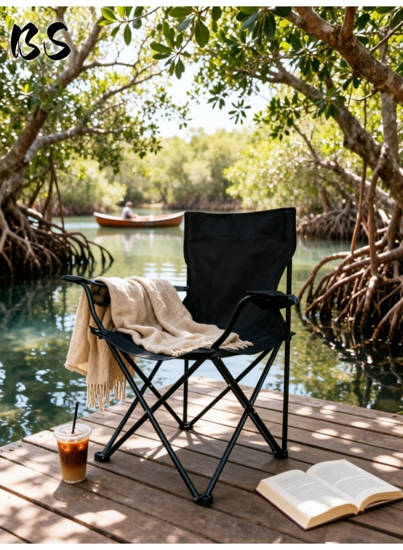 بي إس كرسي طوارئ محمول | كرسي تخييم محمول (مع حقيبة حمل) | كرسي صيد قابل للطي مع مساند للذراعين وحامل أكواب | يمكن استخدامه ككرسي رياضي، وكرسي خارجي، وكرسي حديقة | كرسي قابل للطي متين ومتعدد الوظائف | كرسي شاطئ محمول - Image 1