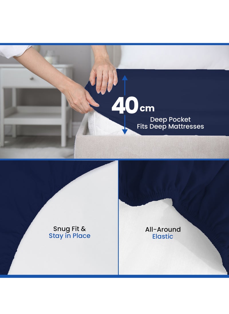 Infinitee Xclusives Infinitee Xclusives Fitted Sheet Twin Size – 1 Piece 39”x75” deep Pocket Blue Twin Size Fitted Sheets only, Fitted Bed Sheets – Lightweight Soft Microfiber, Shrink and Fade Resistant Fitted Sheets  - Image 4