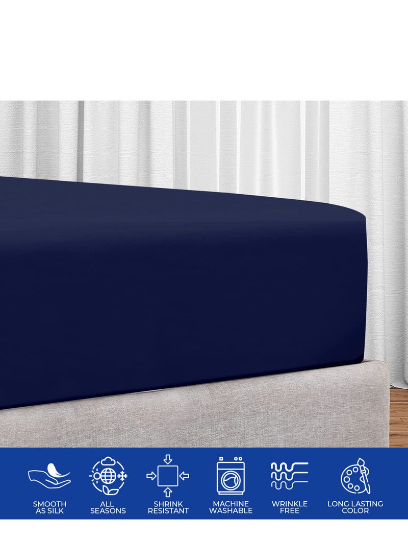 Infinitee Xclusives Fitted Sheet Twin Size – 1 Piece 39”x75” deep Pocket Blue Twin Size Fitted Sheets only, Fitted Bed Sheets – Lightweight Soft Microfiber, Shrink and Fade Resistant Fitted Sheets
