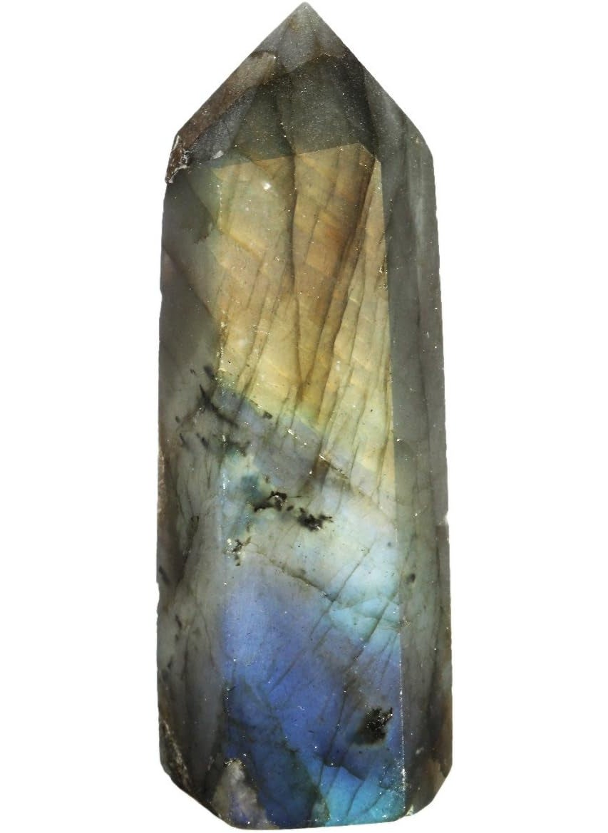 SUNYIK Labradorite Crystal Self Standing 6 Facet Single Point Figurine Sphere,1.6"-2.8"