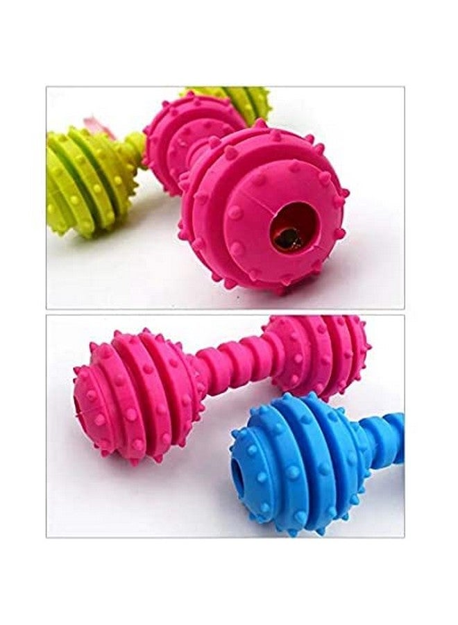 Non-Toxic Soft Natural Rubber Squeaky Spiky Dumbbell With Bell Chew Toys For Aggressive Chewers Dental Teething Cleaning Ring Design Toy - Pack Of 1 (Color As Per Availability) - Image 5