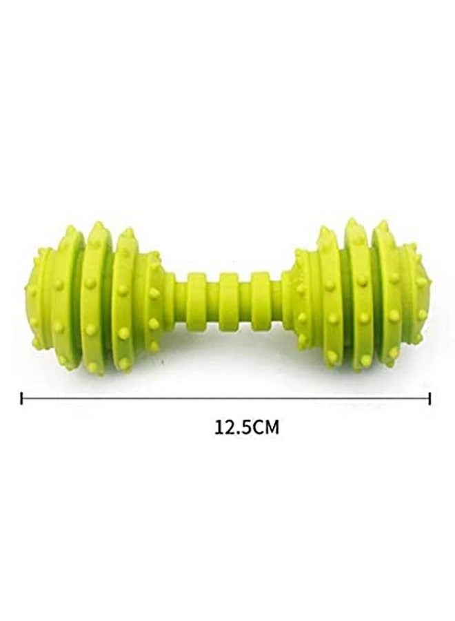 Non-Toxic Soft Natural Rubber Squeaky Spiky Dumbbell With Bell Chew Toys For Aggressive Chewers Dental Teething Cleaning Ring Design Toy - Pack Of 1 (Color As Per Availability) - Image 3