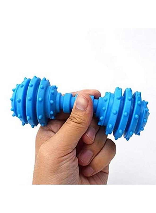Non-Toxic Soft Natural Rubber Squeaky Spiky Dumbbell With Bell Chew Toys For Aggressive Chewers Dental Teething Cleaning Ring Design Toy - Pack Of 1 (Color As Per Availability) - Image 4