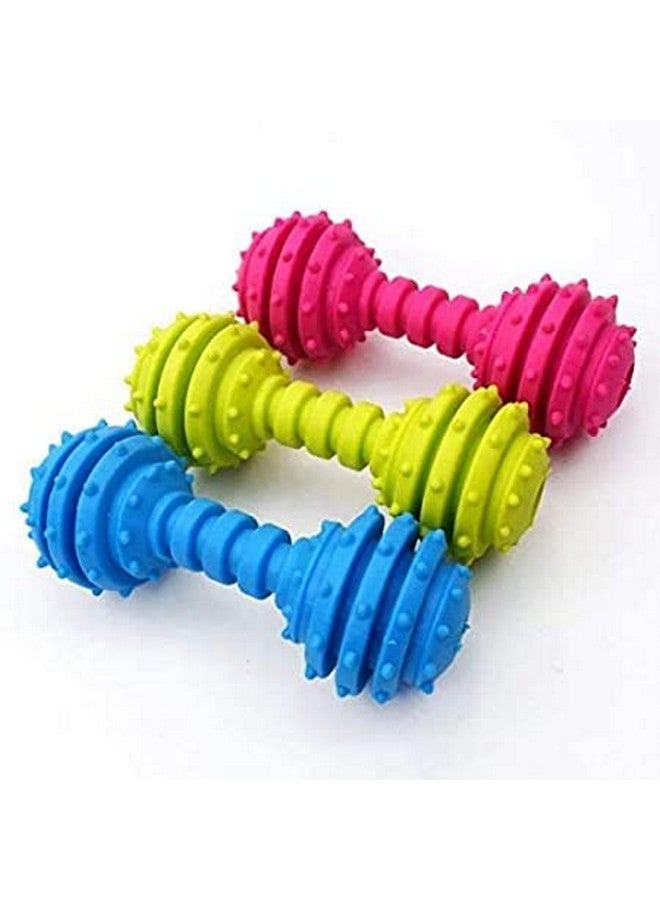Non-Toxic Soft Natural Rubber Squeaky Spiky Dumbbell With Bell Chew Toys For Aggressive Chewers Dental Teething Cleaning Ring Design Toy - Pack Of 1 (Color As Per Availability) - Image 2