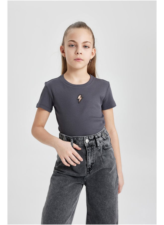 DeFacto Girl Slim Fit Knitted Short Sleeve Body  - Image 2
