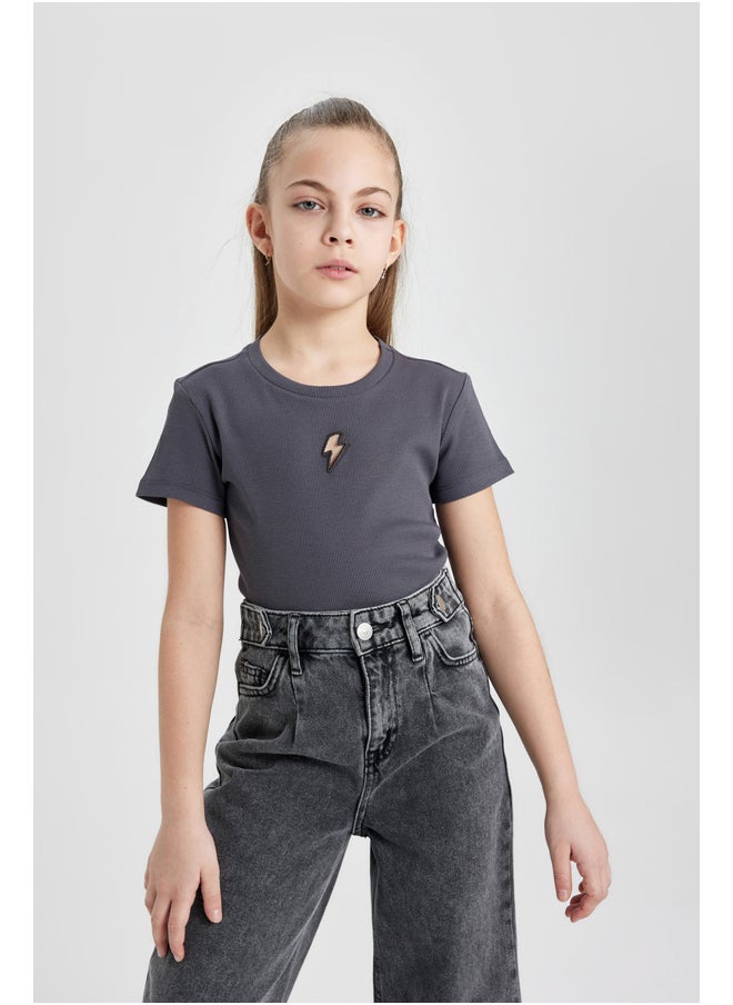 DeFacto Girl Slim Fit Knitted Short Sleeve Body  - Image 3