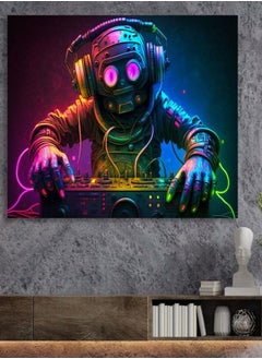 Abstract Robot DJ Colorful Canvas Electronic Music Wall Pop Art Decor Audio Controller Music Studio Print Extra Large Framed Canvas Fan Gift