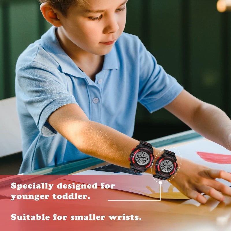 Boys Digital Sport Watch, Waterproof, LED Backlight, 50 M Waterproof Alarm, Calendar, Analog, Soft Silicone Strap, 3-15 Year Old - Image 3