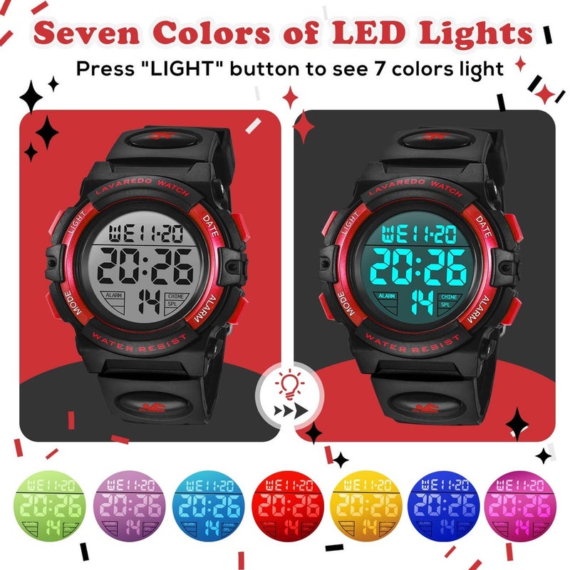 Boys Digital Sport Watch, Waterproof, LED Backlight, 50 M Waterproof Alarm, Calendar, Analog, Soft Silicone Strap, 3-15 Year Old - Image 4