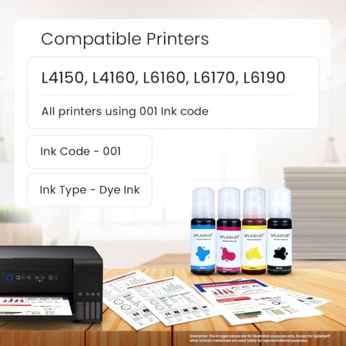 Splashjet 001 Compatible Refill Ink for Epson L4150, L4160, L6160, L6170, L6190 Printer - Compatible Ink Bottle for Epson 001 Ink Code (70gm x C/M/Y/K) Ink Bottle- 501798 - Image 3