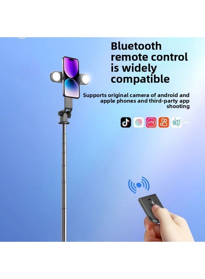Loquat Extendable Selfie Stick 1.8 Meters Stand Mobile Phone Universal Bracket Stainless Steel Tripod Stand For Mobile Photography-Color:R58 Bluetooth Selfie Stick-Stainless Steel-Black-Double Small Lights - Image 3
