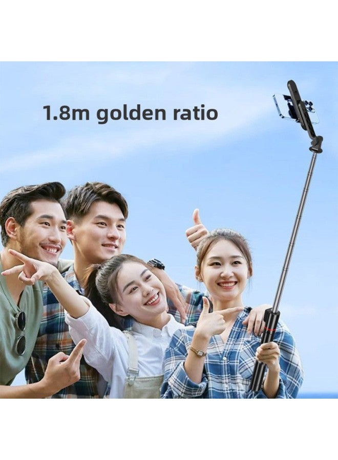 Loquat Extendable Selfie Stick 1.8 Meters Stand Mobile Phone Universal Bracket Stainless Steel Tripod Stand For Mobile Photography-Color:R58 Bluetooth Selfie Stick-Stainless Steel-Black-Double Small Lights - Image 4