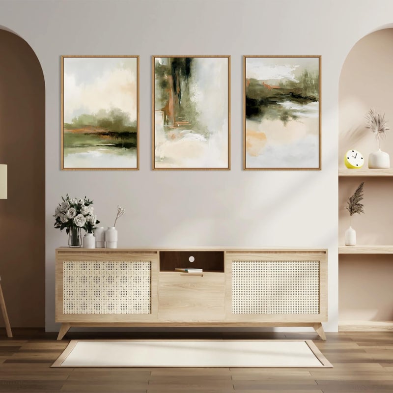 KAIRNE Green Abstract Neutral Framed Canvas Wall Art Set, Modern Watercolor Shapes Wall Decor, Minimalist Pastel Wall Painting, Brown, Gray Tan for Living Room, Bedroom, Office 24x36 Inch - Image 5