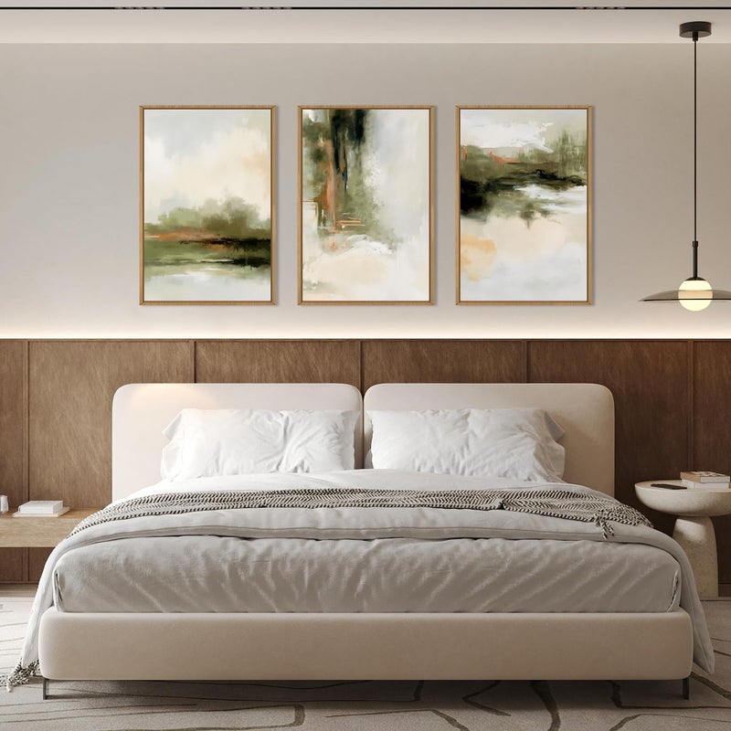 KAIRNE Green Abstract Neutral Framed Canvas Wall Art Set, Modern Watercolor Shapes Wall Decor, Minimalist Pastel Wall Painting, Brown, Gray Tan for Living Room, Bedroom, Office 24x36 Inch - Image 3